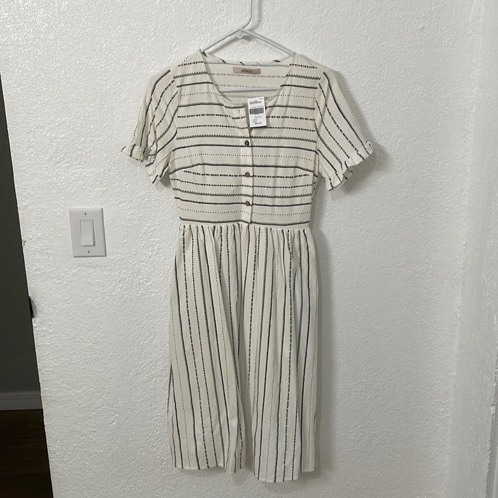 Bohme Cream and Black Striped Midi Dress